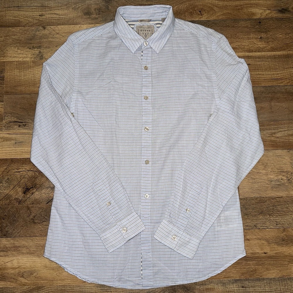 Guess Men's Regular Fit Blue Striped Button Up Size Small
